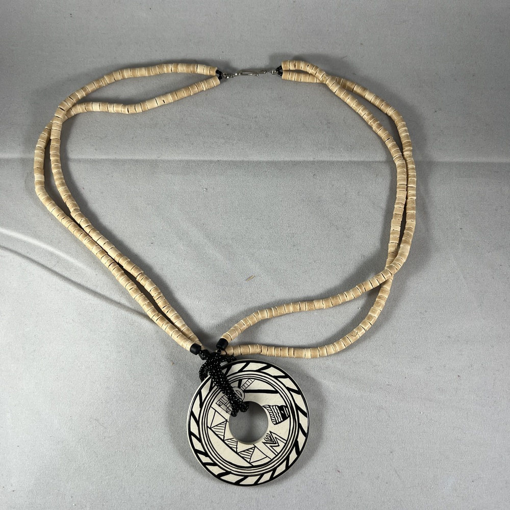 Tribal Necklace Beige Black White Geometric Multi Strand Statement Boho Bold - Picture 2 of 4